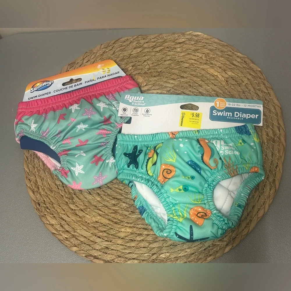 Aqua Reusable Swim Diaper - Green and Pink